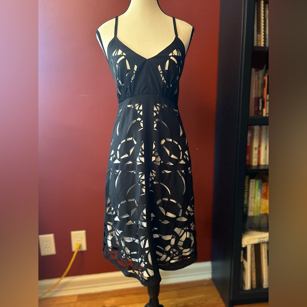 Solitaire Black Spaghetti Strap Cross Tie Back Midi Sundress